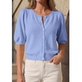 thumbnail image 4 of PRETTYGARDEN Puff Short Sleeve Cardigans for Women Lightweight Summer Shirts Button Up Knit Sweater Tops Spring Clothes, 4 of 10