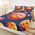 thumbnail image 4 of Castle Fairy Pink Bow Orange Basketball Bed Sheets 4-Piece, Sport Theme Full Size Sheets, Black Blue,1 Fitted Sheet, 1 Flat Sheet and 2 Pillowcases, 4 of 6