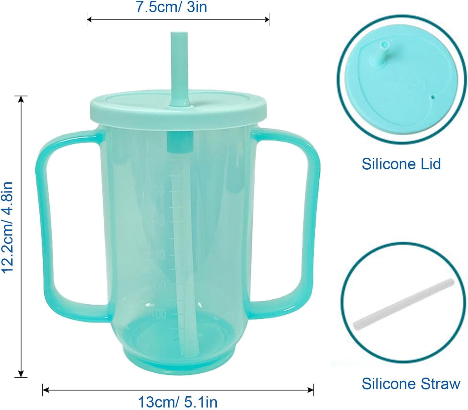 ABPETE 2 Pack Adult Sippy Cups for Elderly 12oz No Spill Cup for Adults Dysphagia Cups with 2 Handles Straw for Disabled Patients Limited Mobility