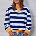 thumbnail image 2 of Sweatshirt for Women Plus Size Oversized Striped Crew neck Long Sleeve Shirt Color Block Pullover Top Trendy (Navy XL), 2 of 6