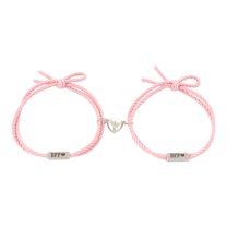 HUANLEDASH 1 Pair Magnetic Bracelet Heart-shaped BFF Letter Print Knotted Elastic Rope Adjustable Dress Up Gift Men Women Woven Bracelets Couple Jewelry Fashion Accessory