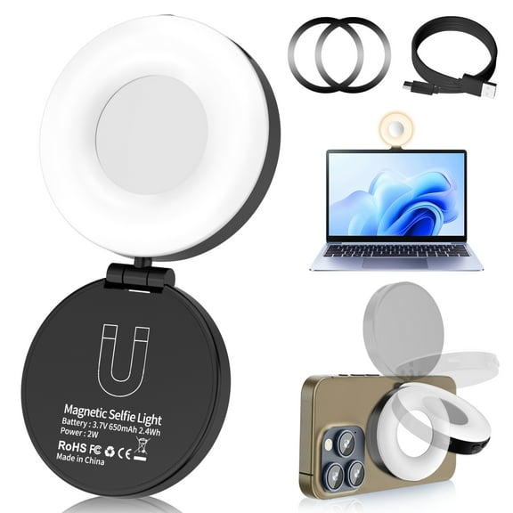 Selfie light, iPhone selfie light, portable phone ring light for video recording, adjustable in 4 modes, rechargeable fill light for selfies, photography, makeup, etc, Vlogs,TikTok, Video (black)
