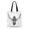 thumbnail image 1 of SIDONKU Canvas Bag Resuable Tote Grocery Shopping Bags Cool Fashionable Deer Hipster Vintage Style for Tattoo Emblem Antler Boy Tote Bag, 1 of 1