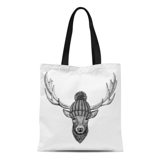 SIDONKU Canvas Bag Resuable Tote Grocery Shopping Bags Cool Fashionable Deer Hipster Vintage Style for Tattoo Emblem Antler Boy Tote Bag