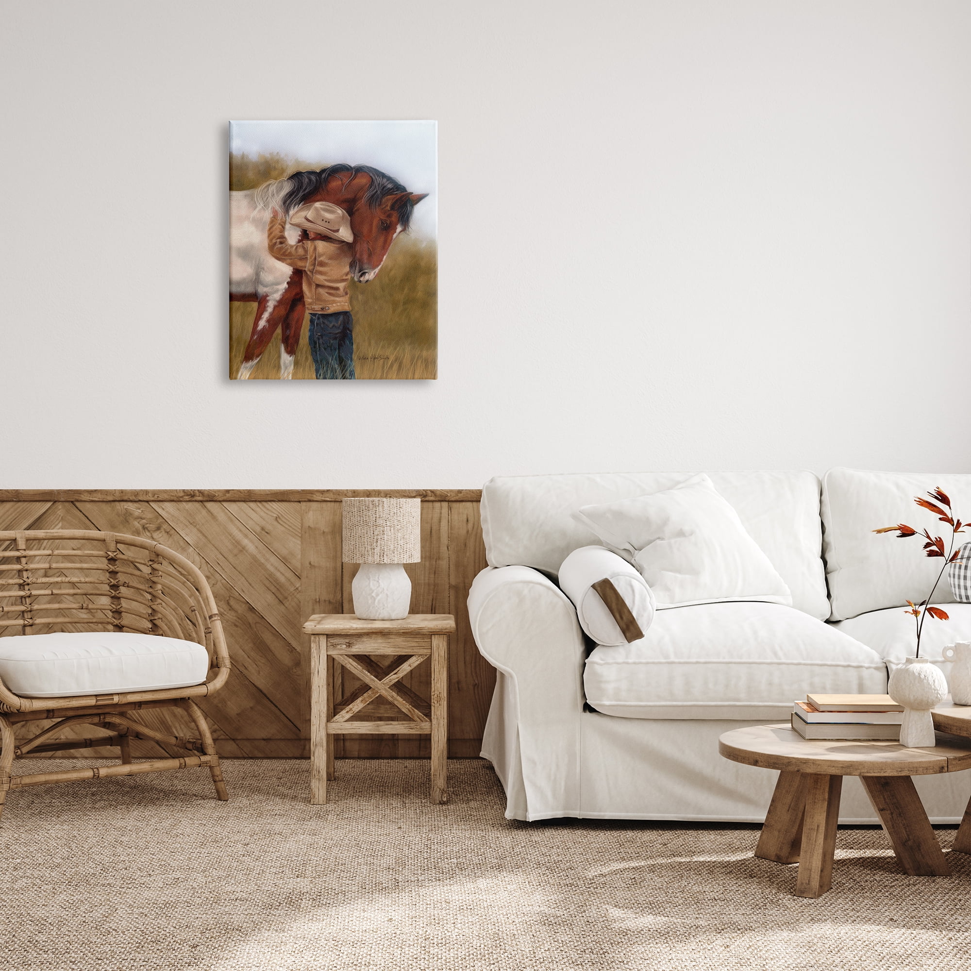 Stupell Industries Boy Hugging Horse Painting Animals & Insects Painting Gallery Wrapped Canvas Art Print Wall Art, 24 x 30