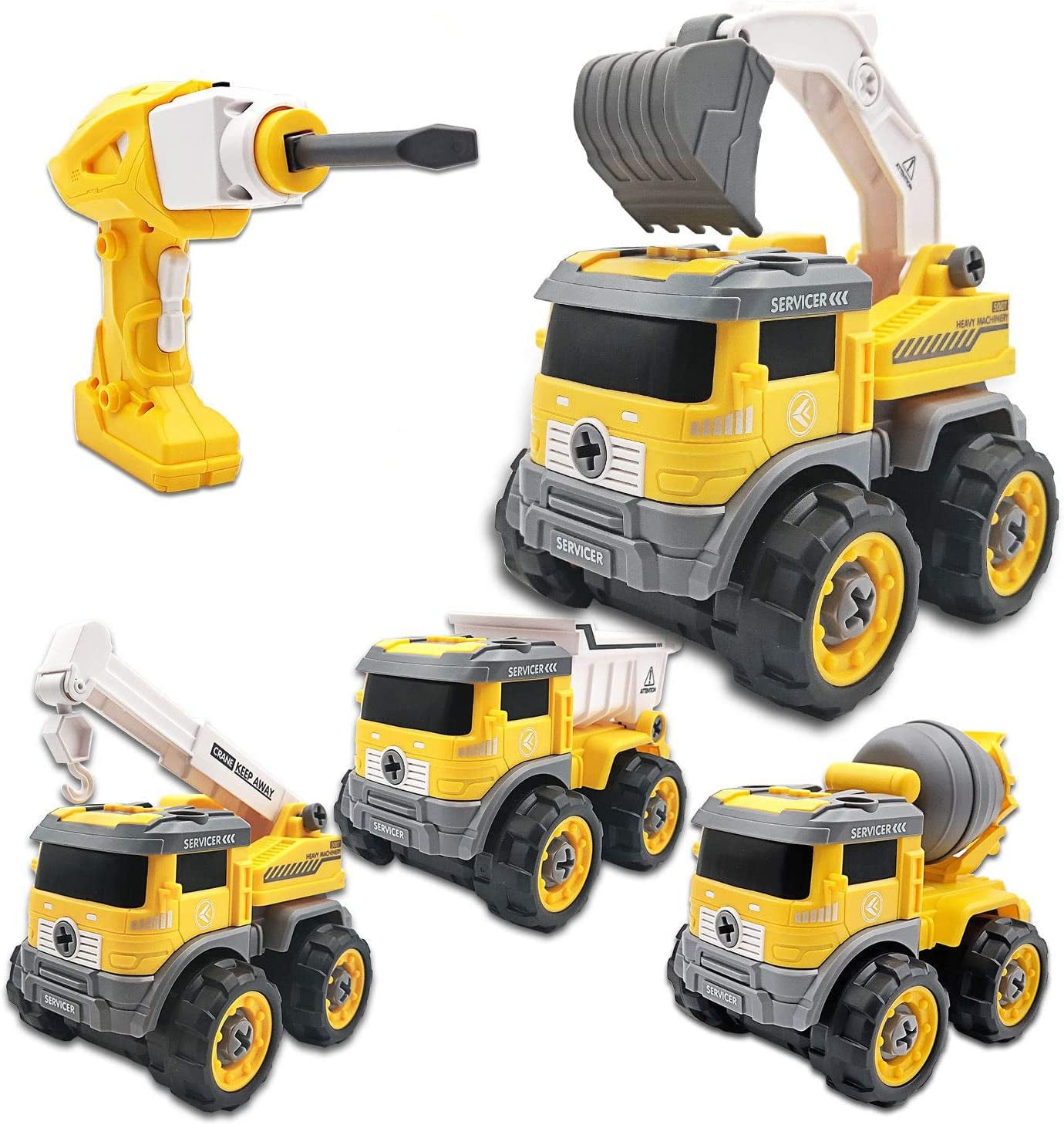 Red Truck deAO Take Apart Construction RC Truck Playset 2in1 RC Vehicle with Electronic Drill Tool Building Set for Boys Girl Kids 