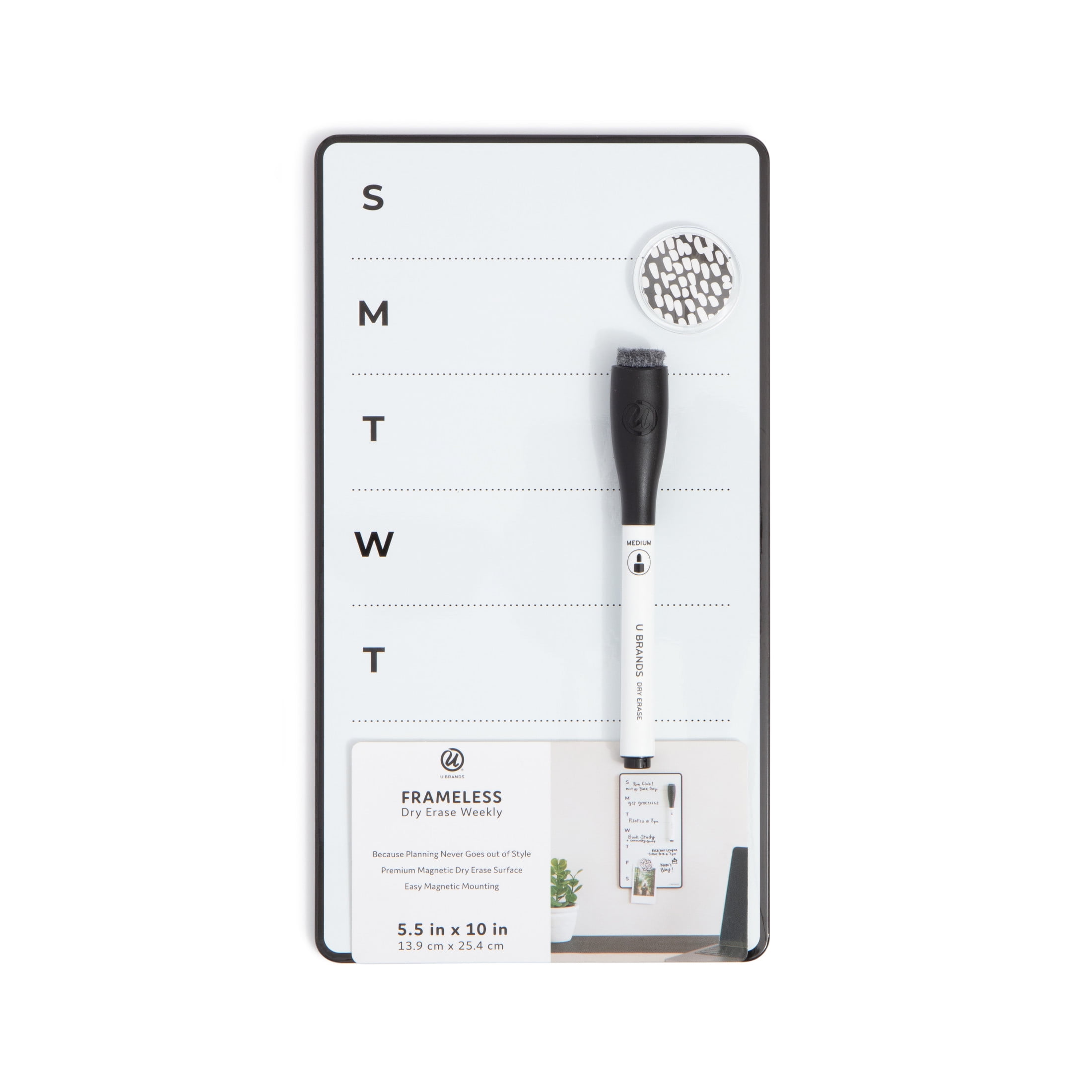 U Brands 5.5 x 10 in. Rolled Edge Weekly Dry Erase Whiteboard, Frameless