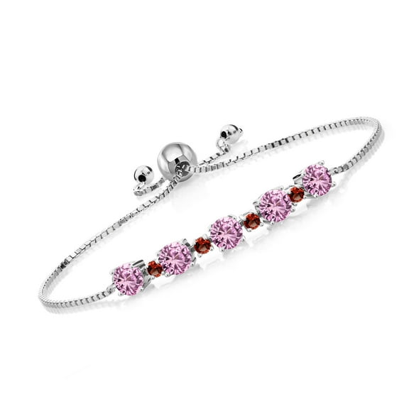 Gem Stone King 5.75 Ct Round Pink Created Sapphire Red Garnet 925 Sterling Silver Tennis Bracelet for Women