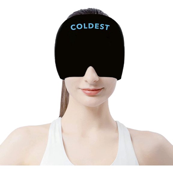 COLDEST Gel Ice Headache / Migraine Relief Hat, Cold Therapy Migraine Relief Cap / Migraine Ice Head Wrap Ice Pack Mask, Cold Compress Headache Relief Cap for Tension, Sinus & Stress (Black, Standard)