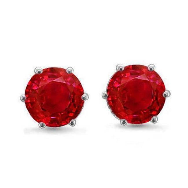 Harry Chad Enterprises 52553 6 CT Round Cut Solitaire Ruby Stud Earring,  14K White Gold