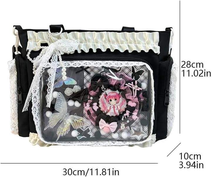 SPEKSEE Lace Itabag Ruffle Shoulder Purse， Pin Display Bag with Insert Anime Badge Display