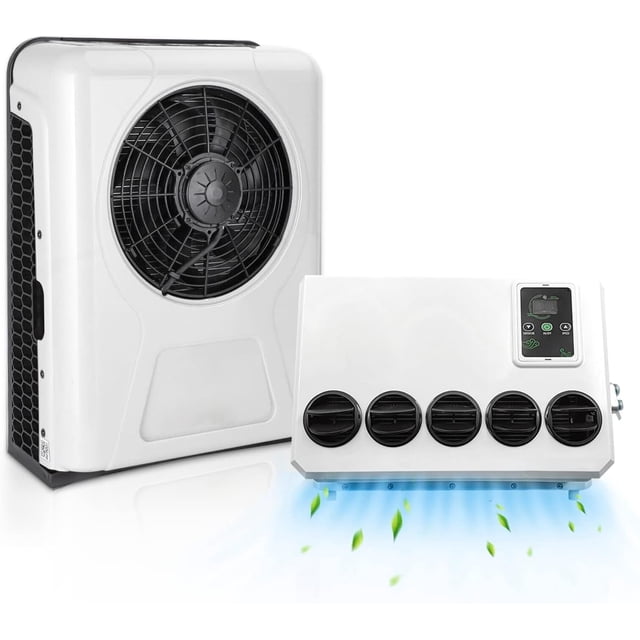 12V 12000 BTU Universal Split Aire Acondicionado, Unidad de CA de Energía Nueva 100% Eléctrica para Camión, Semi Camión, RV, Furgoneta, Camper Van (Blanco)