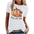 thumbnail image 1 of Hauts d'Été Décontractés pour Femmes, Col Rond, Imprimé Automne, Manches Courtes, Blouse T-Shirt, 1 of 3
