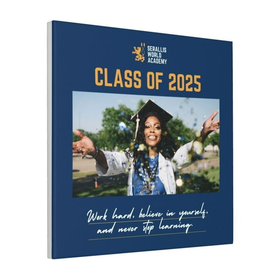 Custom Canvas Prints Blue White Gold Traditional College Graduation Outdoor Personalized Photo Image Collage DIY Framed Kit Wall Art Picture Room Decor 18x18 inch