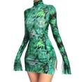 thumbnail image 1 of Robes d'Été pour Femmes 2025 Dames Imprimé en Maille Col Rond Manches Côté Ouvert Robe d'Été Verte S, 1 of 5