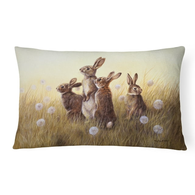 Carolines Treasures BDBA0144PW1216 Rabbits in the Dandelions Fabric Decorative Pillow