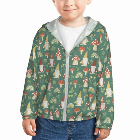 

Qekee Mushrooms Gnome Print UPF 50+ Kids Sun-Protective Hooded Long Sleeve Rash Guard for Fishing Water Beach Sports -18 Months