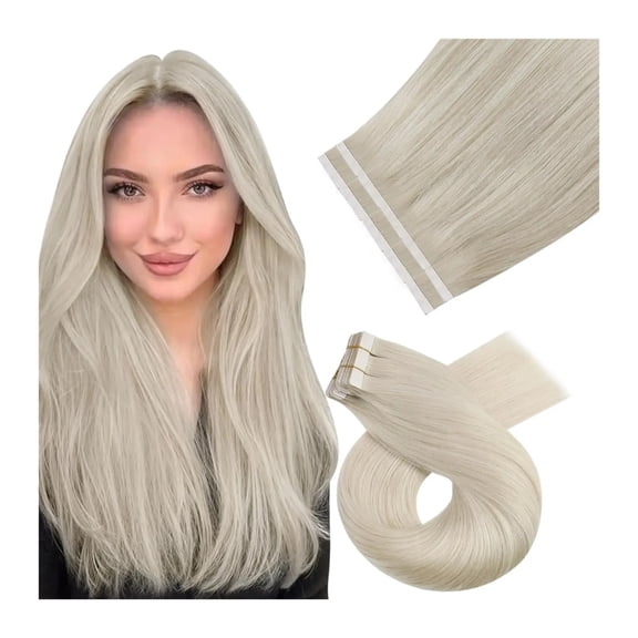 Platinum Blonde #60 Invisible Tape in Hair Extensions Human Hair Platinum Blonde Human Hair Tape Extensions Blonde Tape ins Human Hair Extensions