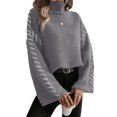 thumbnail image 2 of Women'S Chunky Knit Sweaters Fall Long Sleeve Mock Neck Oversized Pullover Tops Winter Fashion Clothes Grey L, 2 of 10