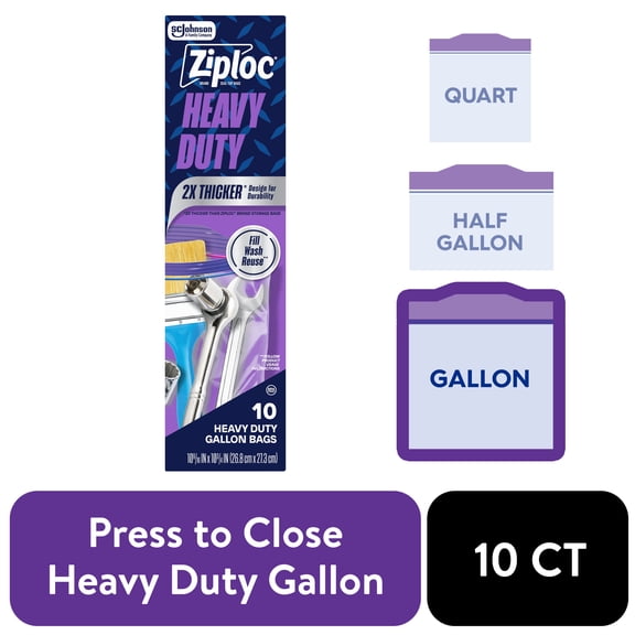 Ziploc® Brand Heavy Duty Gallon Storage Bags, Seal Top Closure, 10 Ct