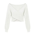 thumbnail image 3 of FRSASU Women's off the Shoulder Sweaters V-Neck Long Sleeve Slim Fit Ribbed Knit Fall Trendy Elegant Crop Tunic Pullover Tops White, 3 of 6