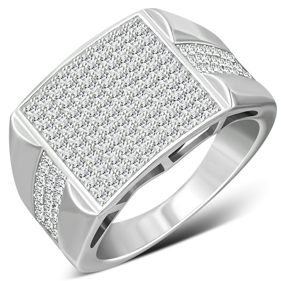 Men's 925 Sterling Silver Rectangular Geometric Statement Ring Cubic Zirconia Size 8