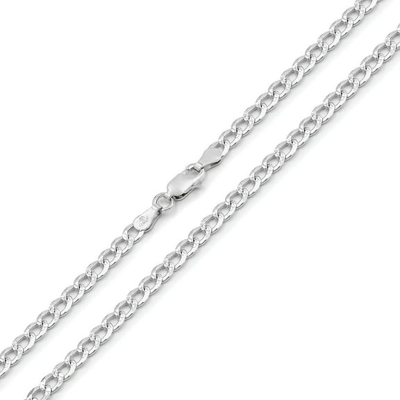 925 Italian Sterling Silver 3.5mm Solid Cuban Diamond Cut Chain, FREE Microfiber Cloth, ITProLux Curb Link Pave Mens Womens Necklace, Giorgio Bergamo
