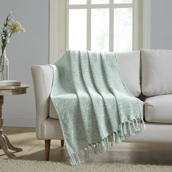 My Texas House Casey Dusty Green Marled Tassel Cotton Polyester Throw, 50" x 70"