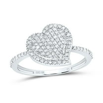 10K White Gold Round Cut Diamond Women's Tiered Halo Fancy Curved Heart Right Hand Promise Ring 1/3 Ct.