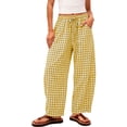 thumbnail image 2 of Inleife Women's Gingham Checkered Relaxed Pants Drawstring Elastic Waist Lounge Trousers with Pockets, 2 of 6