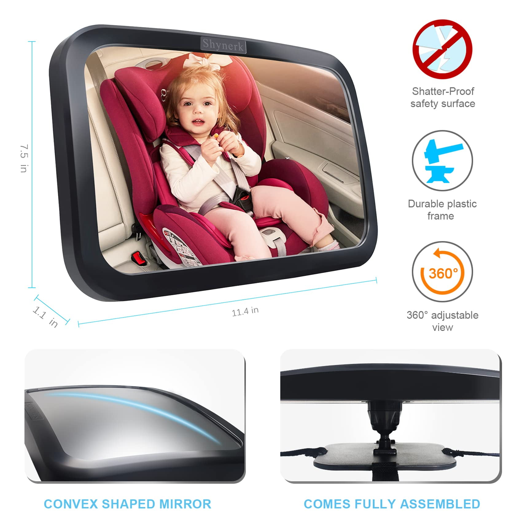 LITTLEMOLE Baby Car Mirror - Crystal Clear Rear Facing Baby Mirror - S