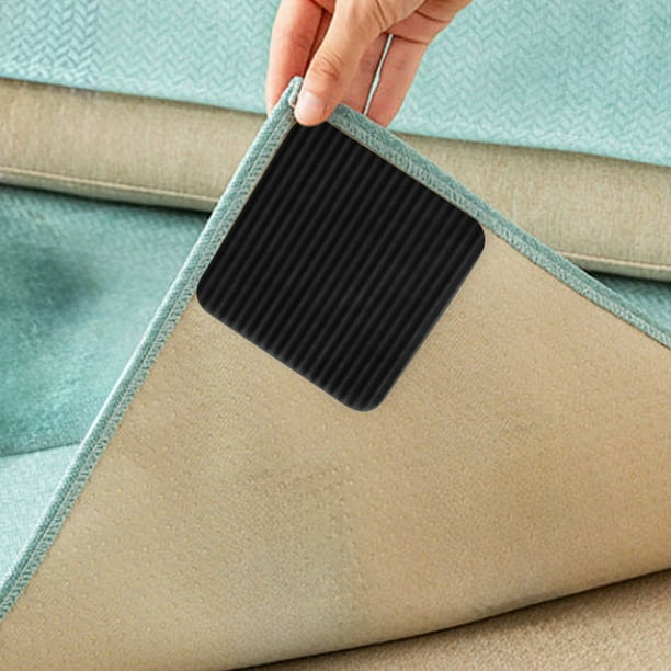Cinta antideslizante para alfombras | Paquete de 4 almohadillas autoadhesivas | Almohadillas antideslizantes lavables y reutilizables | Adhesivos de poliéster blanco de 10 x 10 cm para la seguridad