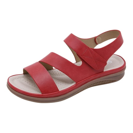 

HIMIWAY Wedge Sandals for Women Women Lace-up Closed Toe Comfortable Slip On Casual Retro Wedges Ladies Sandals Red 40