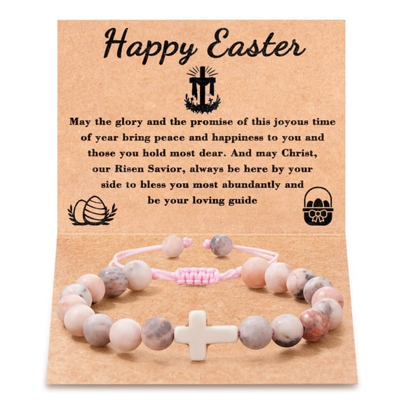 Top-kevin Christian Gifts for Women Men Cross Healing Crystal Bracelet Faith Easter Catholic Religious Bracelet Natural Stone Stretch Bracelets Stress Relief Anxiety Yoga Bracelet