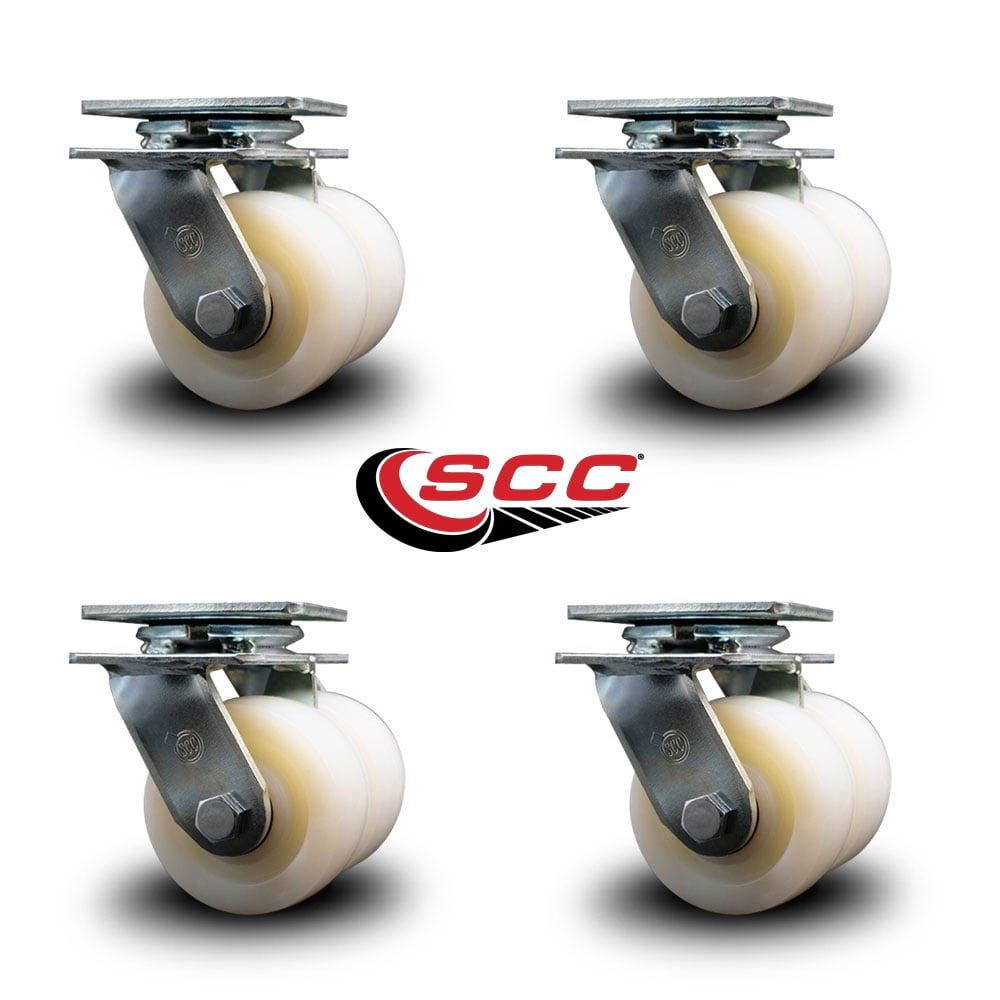 4 Inch Dual Nylon Wheels Swivel Caster Set with Roller Bearings Service Caster