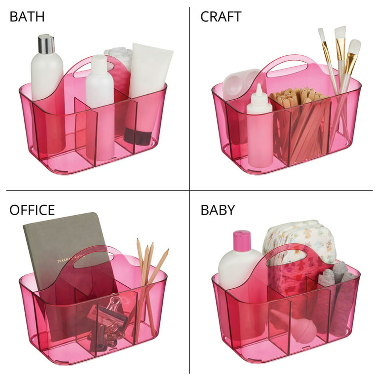 mDesign® Pink Tint 4-Section Craft Caddy with Handle