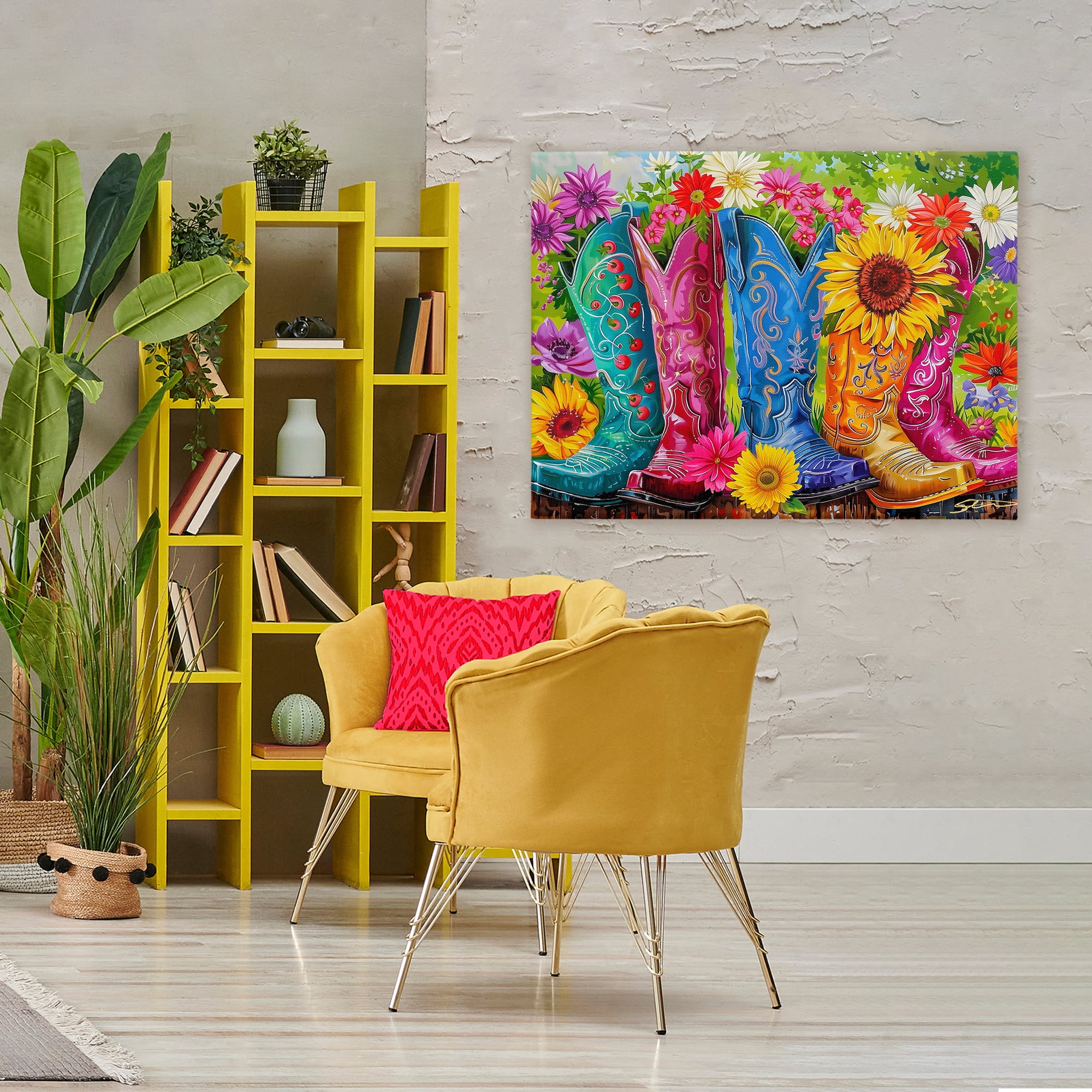Cowboy Boots and Sunflowers Canvas Wall Art, design by Shawna Stewart
