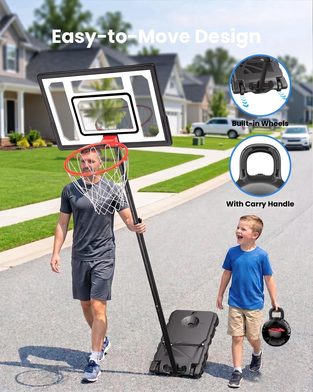 Basketball Hoop Outdoor Adjustable  33 Inch Portable Goal With Pc Backboard Fillable Base & 40 Lb Weight Ball For Backyard Driveway