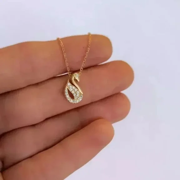 Aishvi Jewels 0.5Ct Round Cut Lab Created Diamond Women's Swan Pendant 14K Yellow Gold Plated