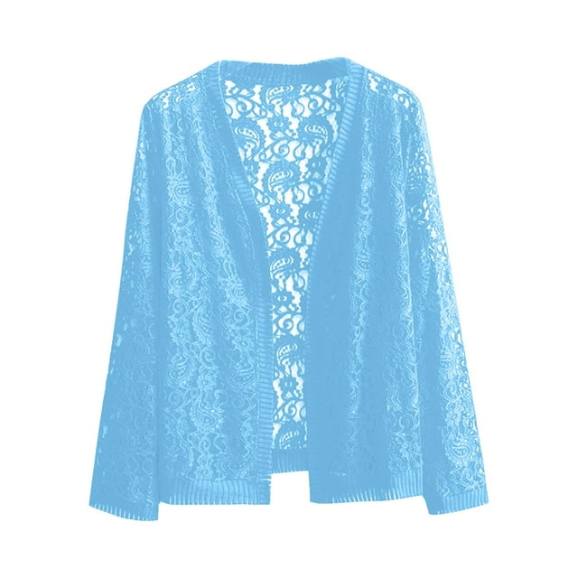 Timegard Lightweight Cardigans for Women Plus Size Hollow out Open Front Long Sleeve Lace Fall Jacket