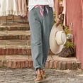 thumbnail image 4 of WTXUE Linen Pants Women Summer, Pantalones De Mujer Women's Stretch High Waisted Straight Wide Leg Pants with Breasted Cotton Loose Casual Pants with Pockets, Full-Length, Grey, 4 of 7