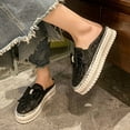 thumbnail image 4 of Black Comfortable Round Toe Slip-On Shoes Women Half-Slip Rhinestone Bow Thick Sole Casual, 4 of 9