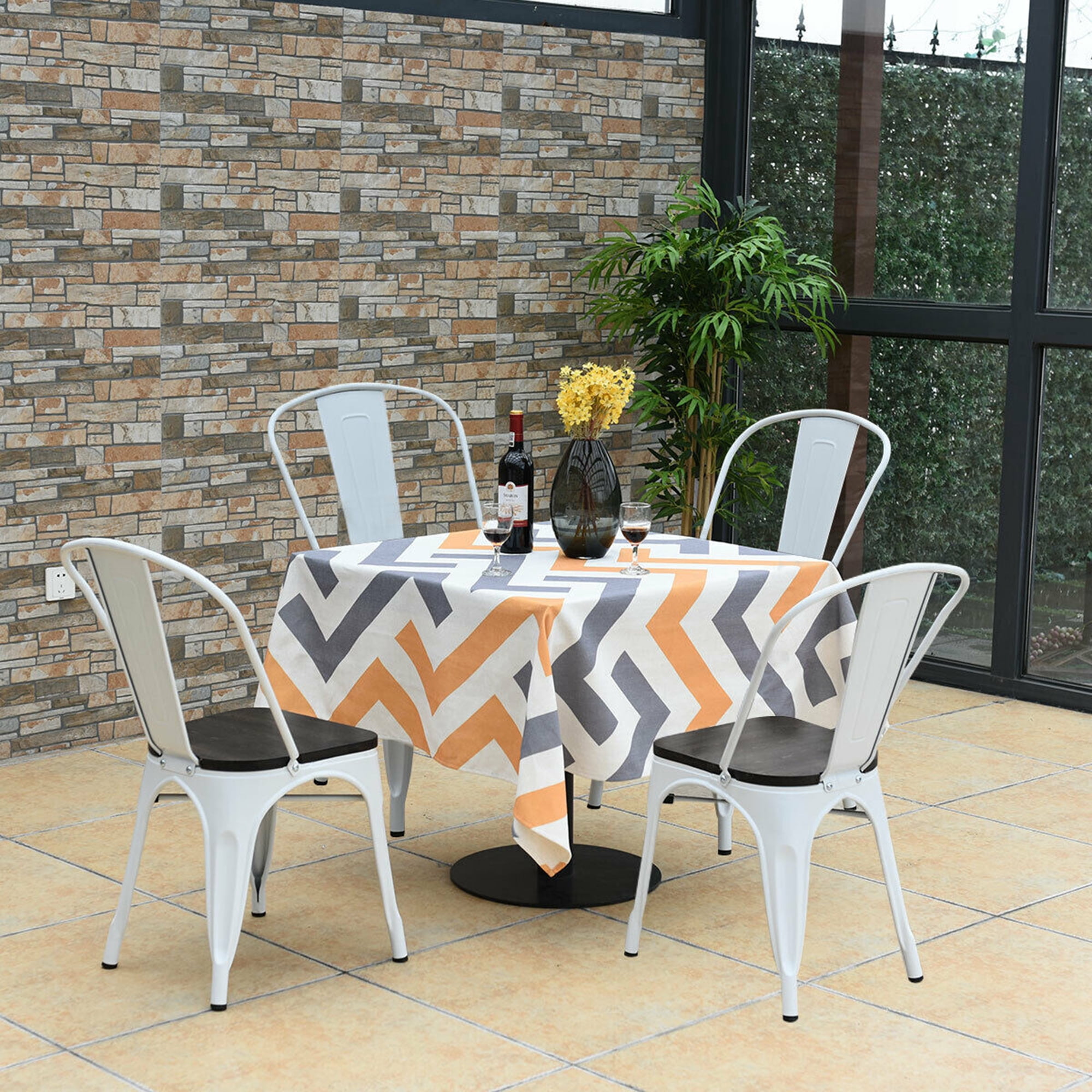 Gymax Set of 4 Wood Seat Stackable Cafe Bistro Metal Dining Side Chair