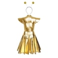 thumbnail image 4 of TiaoBug Women's Metallic Shiny Fly Sleeve Skater A-Line Pleated Club Party Dress with Alien Headwear Gold XL, 4 of 6