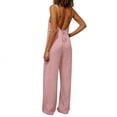 thumbnail image 6 of YOIAVIAOY Women Cotton Linen Jumpsuits Spaghetti Strap Overalls Backless Wide Leg Jumpsuit Casual Summer Rompers Pink XXL, 6 of 7