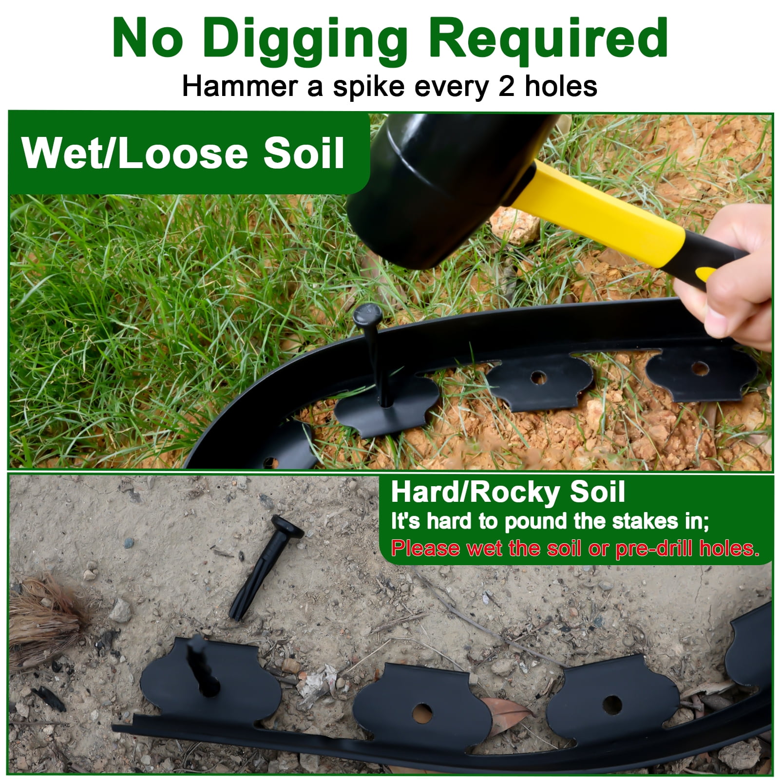 Remiawy Garden Edging Border, 33 ft No Dig Landscape Edging Kit with 50 Anchoring Spikes, 2 Inch Tall Plastic Lawn Edging Fence Garden Border for Flower Bed Lawn Yard Grass Paver Pathway Walkway