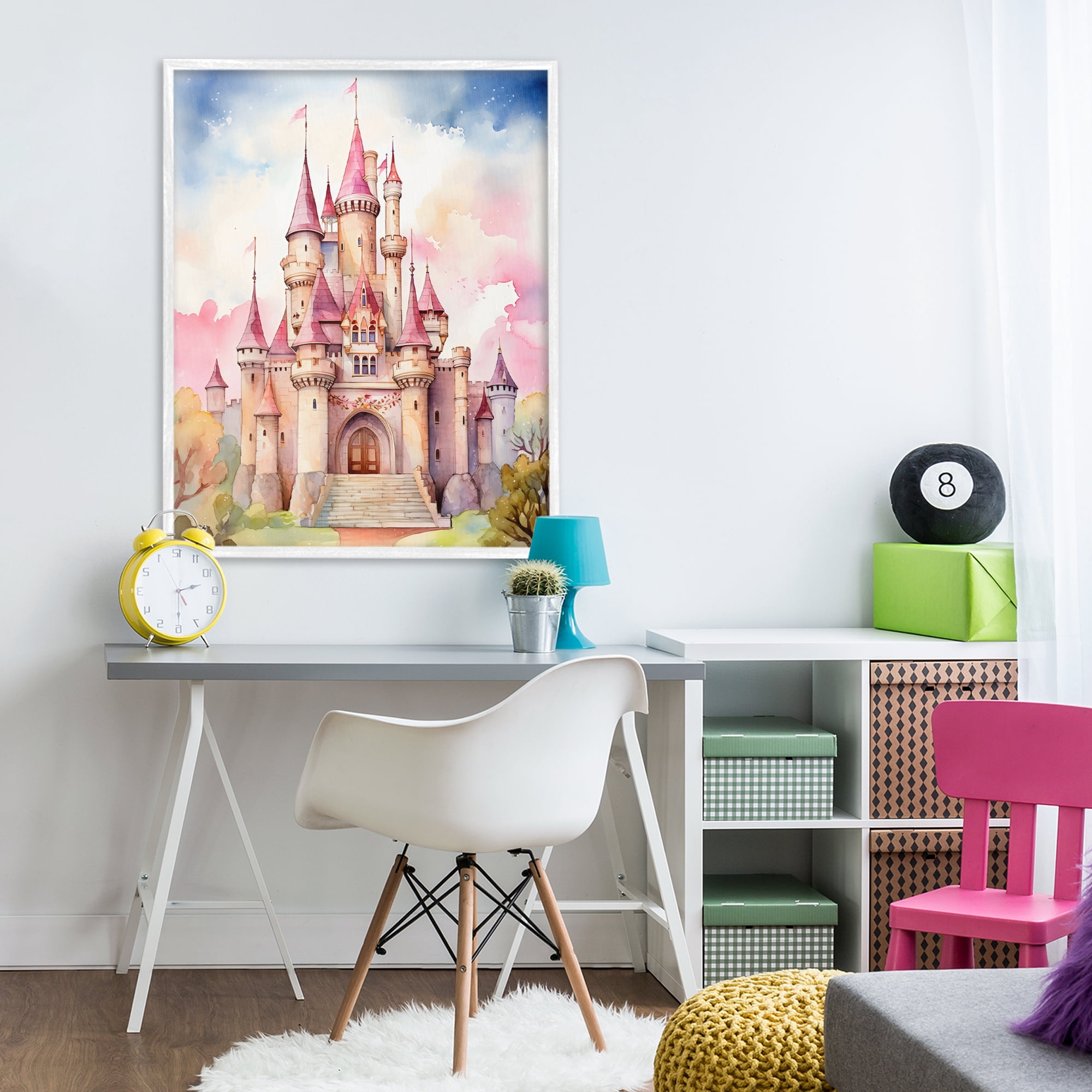 Stupell Industries Princess Castle Watercolor Portrait White Framed Giclee Art, design by Creative Studio