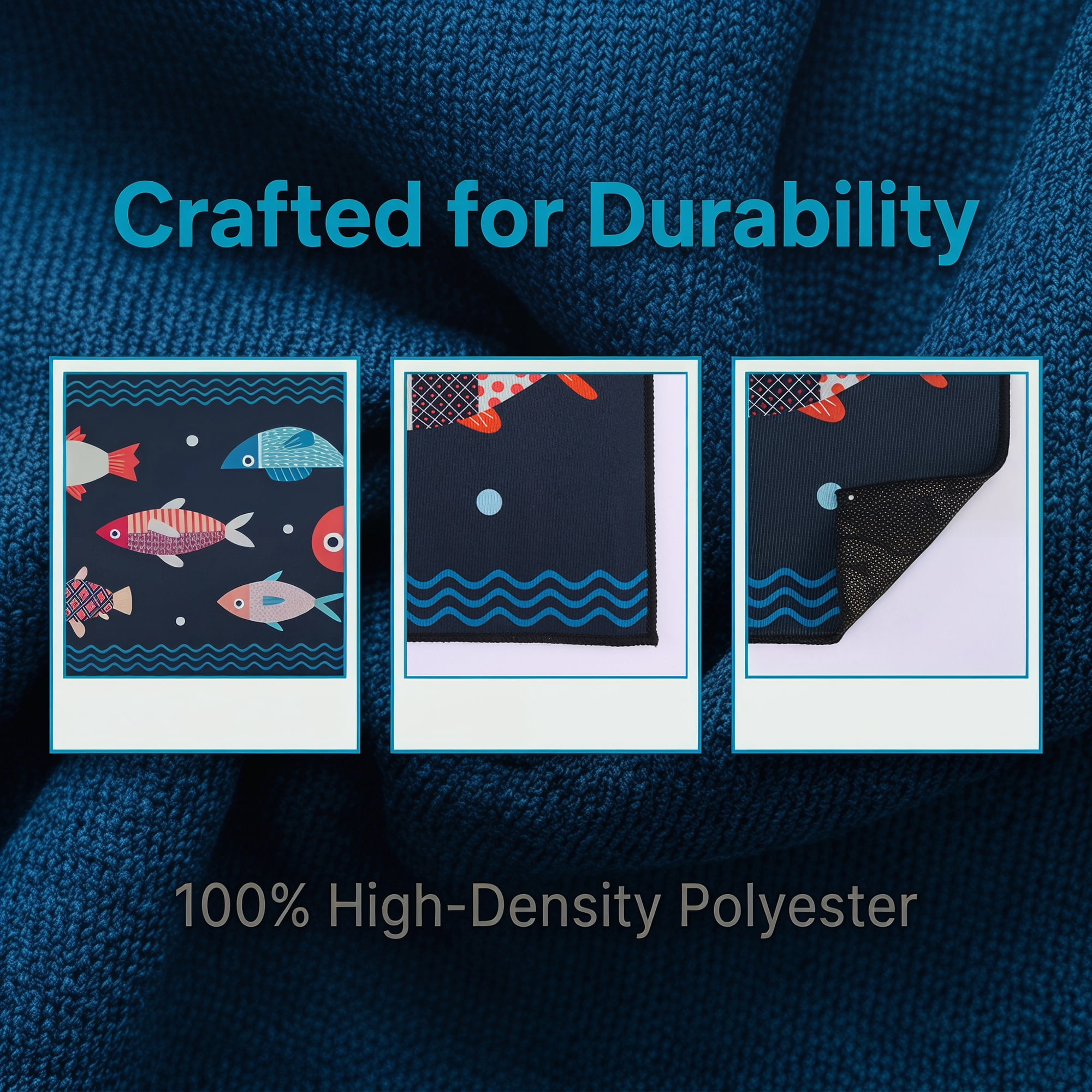 Unique Bargains Non Slip Fish Floral Printed Kitchen Rugs and Mats Blue 23"x15"+47"x15"