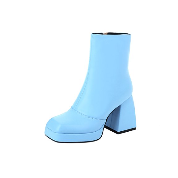 asdoklhq Womens Waterproof Work Boots,Solid Color Thick High-heeled Women's Boots Ankle Boots