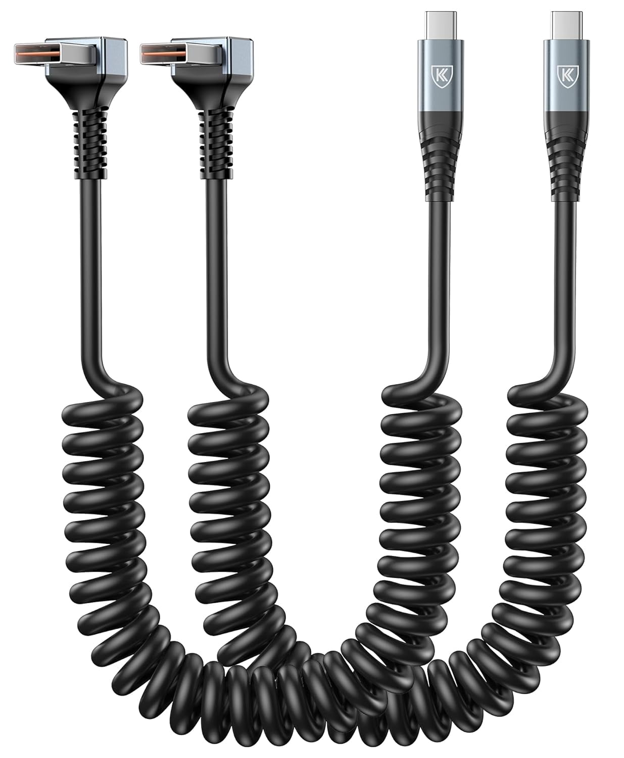 RGHJAR-90 Degree USB A to USB C Cable, 2Pack 3ft Coiled USB Type C Cable for Car, USB-C Fast Charging Cable Compatible with iPhone 17/16/15/Samsung Galaxy S20 S10 S9 S8 Plus Note 10 and More USB C De